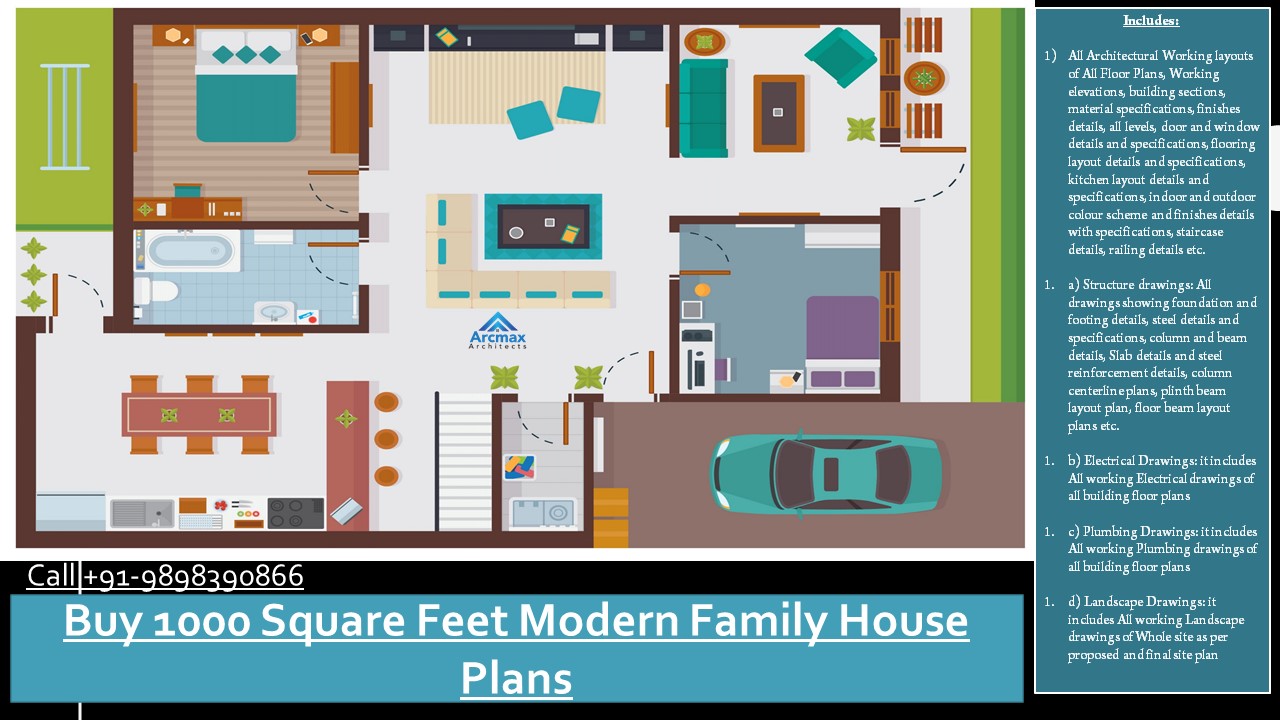 Buy 1000 Square Feet Modern Family House plans